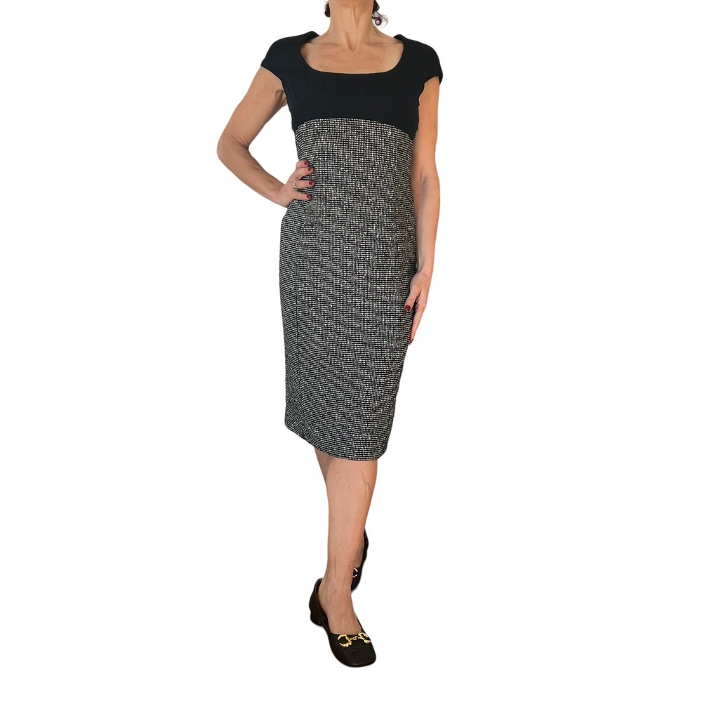 WOMEN'S ARMANI COLLEZIONI BLACK WOOL TWEED CAP SLEEVE SHEATH DRESS   4